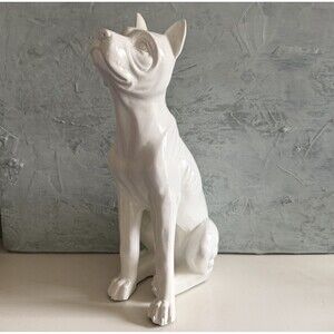 Vintage White Dog Statue Figurine 14 Inches Tall Boxer Great Dane Resin